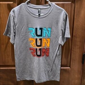 Gray T-Shirt with Colorful 'RUN' Graphic